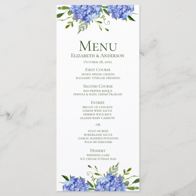 Menu Casamento de Hydrangeas Azul (Frente)
