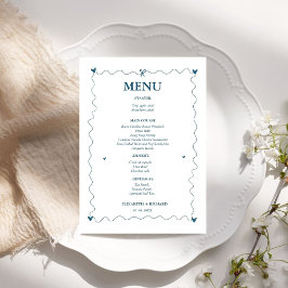 Menu Casamento de ilustração azul desenhada à mão