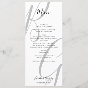 Menu Casamento de Iniciais de Monograma Branco e Preto