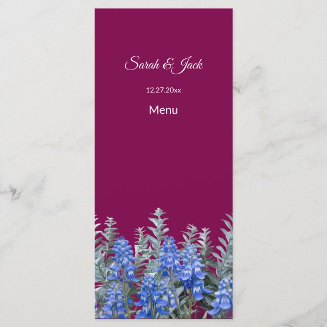 Menu Casamento de Inverno em Borgonha com Bluebonnet (Frente)