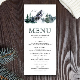 Menu Casamento de Inverno Floresta Montanhosa Aquarela 