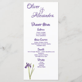 Menu Casamento de Iris Watercolor Roxo e Dourado