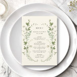 Menu Casamento de Ivory Elegant Watercolor<br><div class="desc">Este elegante cardápio de casamento apresenta lindas flores de aquarela pintadas manualmente,  organizadas como uma coroa,  perfeita para primavera,  verão ou casamentos outono. Para uma personalização mais avançada deste design,  clique no BOTÃO FERRAMENTA DESIGN AZUL acima! Itens correspondentes também estão disponíveis.</div>