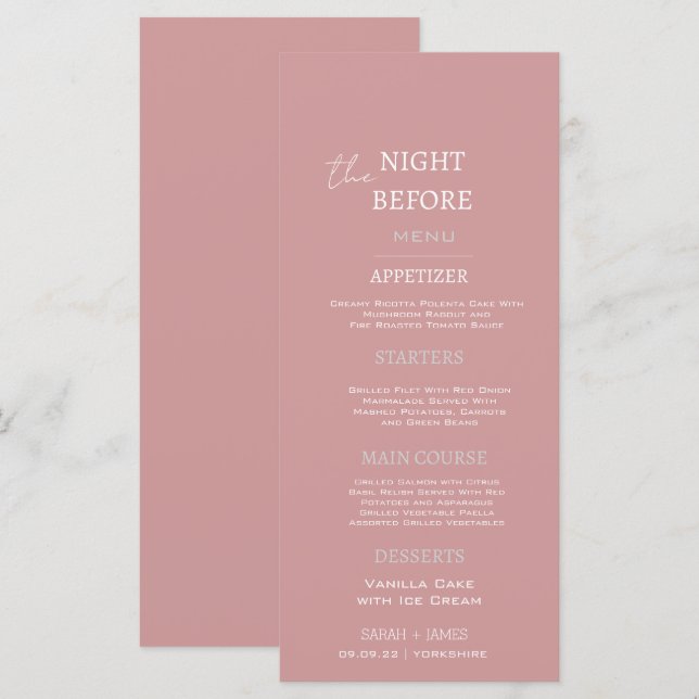 Menu Casamento de Janto de ensaio branco-rosado Elegant (Frente/Verso)