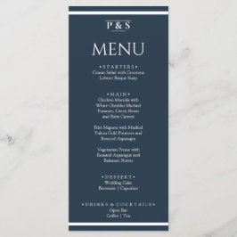 Menu Casamento de Janto de Monograma Mínimo Azul-Marinh