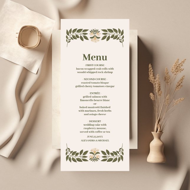 Menu Casamento de Jardim Botânico Simples de Flores Sel (Criador carregado)