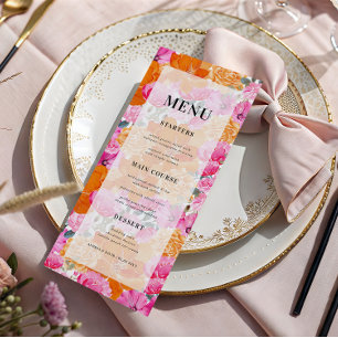 Menu Casamento de Jardim Brilhante Laranja e Rosa Desbo