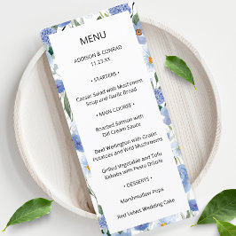 Menu Casamento de Jardim de Aquarela Azul