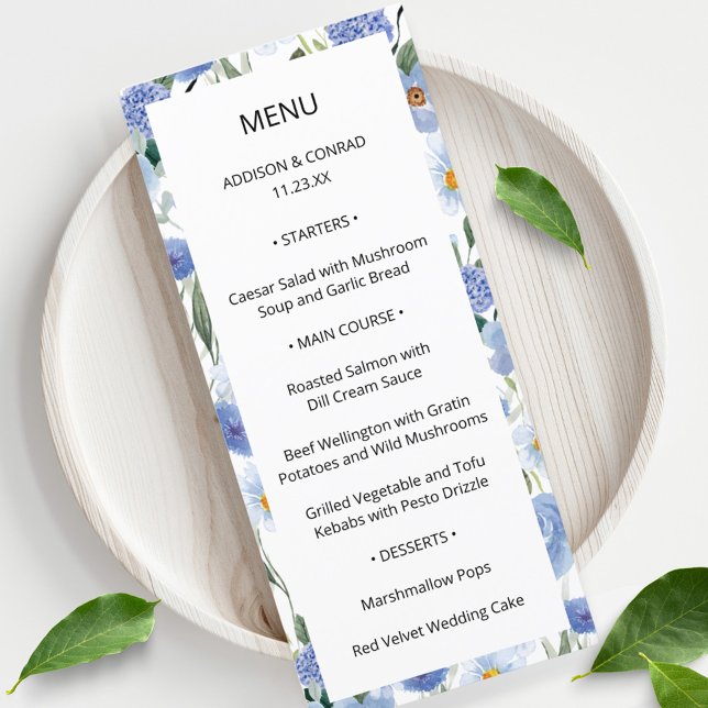 Menu Casamento de Jardim de Aquarela Azul (Criador carregado)