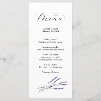 Menu Casamento de Lavanda de Aquarela