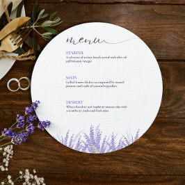 Menu Casamento de Lavanda de Aquarela de Caligrafia Ele