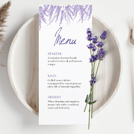 Menu Casamento de Lavanda de Aquarela de Caligrafia Ele