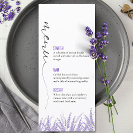 Menu Casamento de Lavanda de Aquarela de Caligrafia Ele