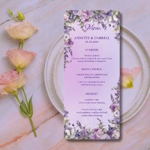 Menu Casamento de Lavanda de Borboleta Botânica Vintage