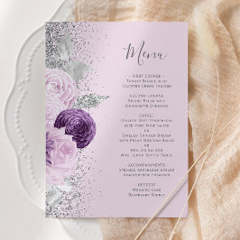Menu Casamento de Lavanda de Prata Roxo Floral