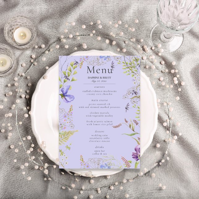 Menu Casamento de Lavandas de Selvagens de Lavanda rust (Rustic Lavender Sage Wildflowers Lavender Wedding Menu)