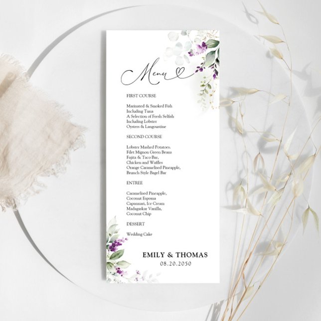 Menu Casamento de Lavandas de verde roxo (Criador carregado)
