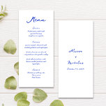 Menu Casamento de Letra Azul Moderno com Escrita Manual<br><div class="desc">Este maravilhoso menu de casamento ostenta uma letra manuscrita,  brilhante e divertida,  em tons brilhantes de azul brilhante. A adição perfeita a qualquer celebração de casamento divertida e vibrante,  este menu pode ser personalizado para atender às suas preferências pessoais.</div>