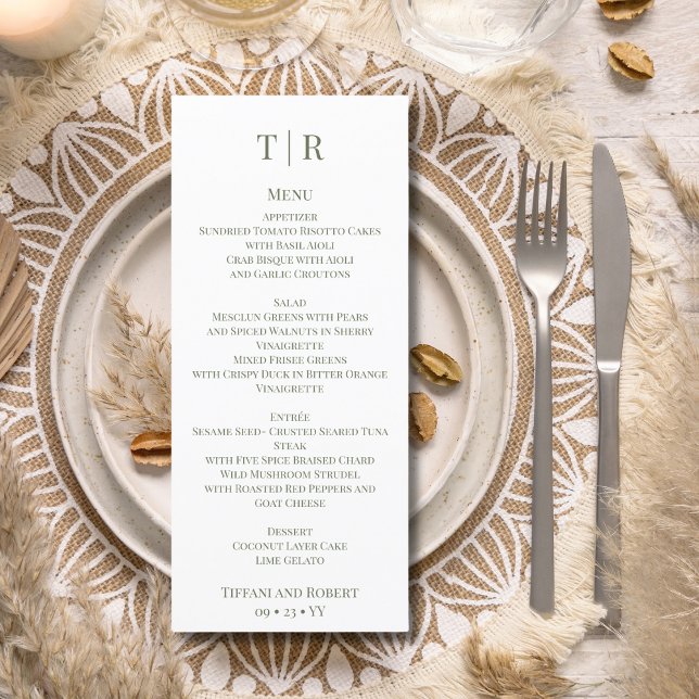 Menu Casamento de Letras Verdes Elegante Minimalista Sa (Criador carregado)