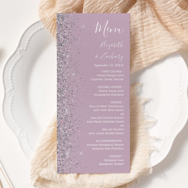 Menu Casamento de Lilac Silver Roxo Roxo Moderno (Criador carregado)