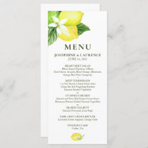 Menu Casamento de Limões de Aquarela