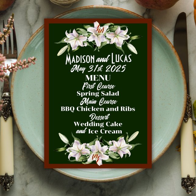 Menu Casamento de Lírios Verde Profundo (Criador carregado)