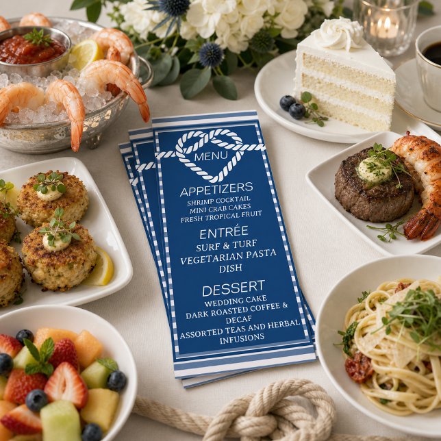 Menu Casamento de Listras com Nó Azul Marinho Náutico  (Criador carregado)