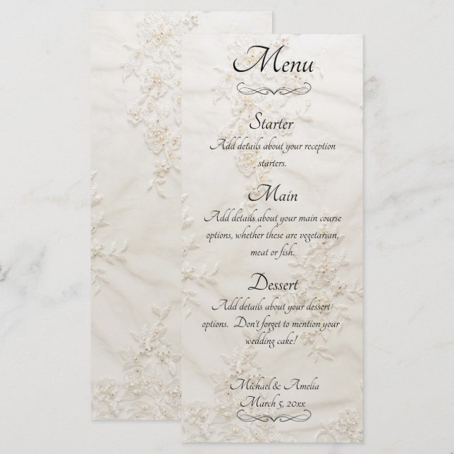 Menu Casamento de Locais Bordados (Frente/Verso)