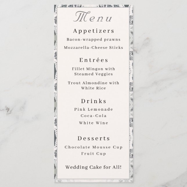 Menu Casamento de Locais Rosa-Champagne (Frente)