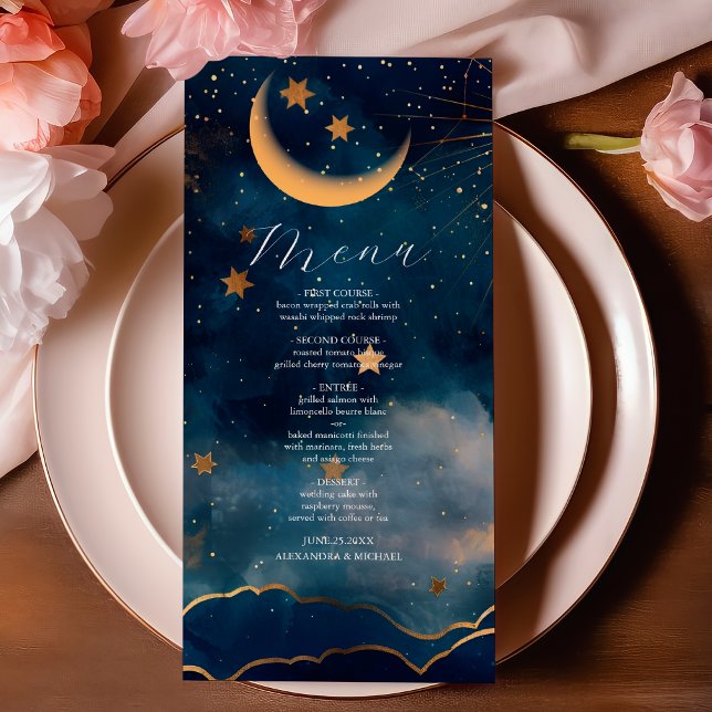 Menu Casamento de Lua das Estrelas Azuis Celestiais (Criador carregado)