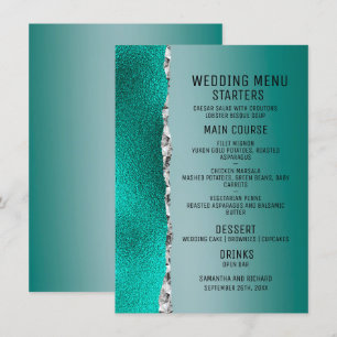 Menu Casamento De Lúpulo De Lúpulo Teal Turquoise Silve