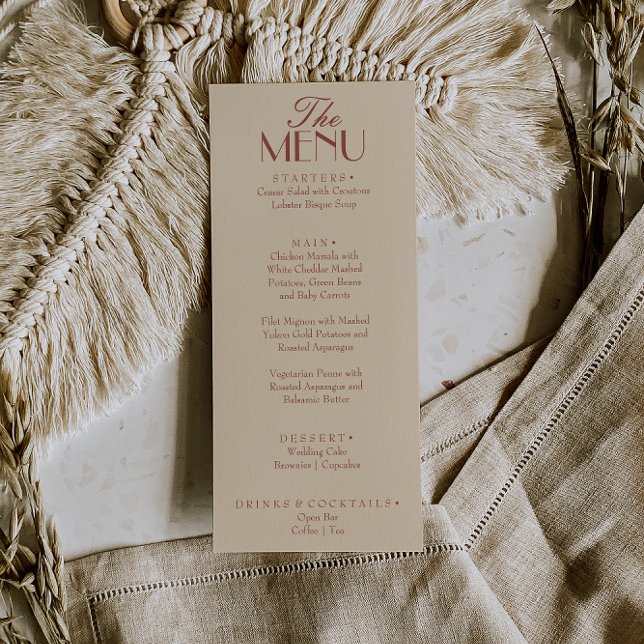Menu Casamento de Luxo Boho Antigo Dinheiro Terracota C (Criador carregado)
