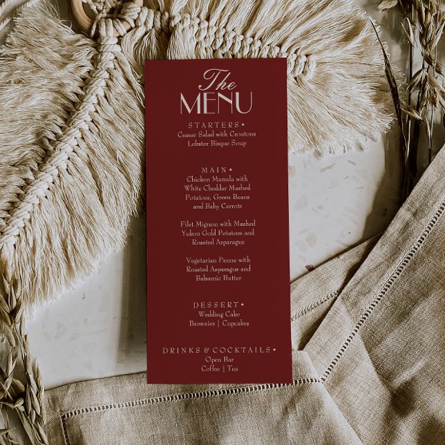 Menu Casamento de Luxo Burgundy Chique Antigo (Criador carregado)