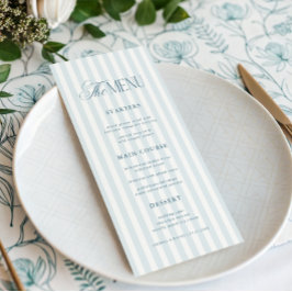 Menu Casamento de Luxo com Listras Azuis Vintage