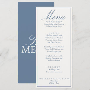 Menu Casamento de Luxo Fancy Azul e Branco Antigo