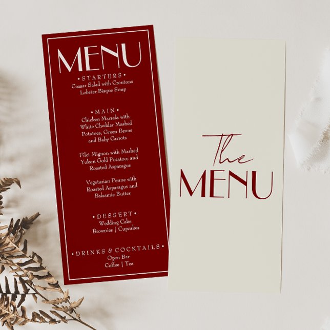 Menu Casamento de Luxo Retro Fancy Burgundy Antigo (Criador carregado)