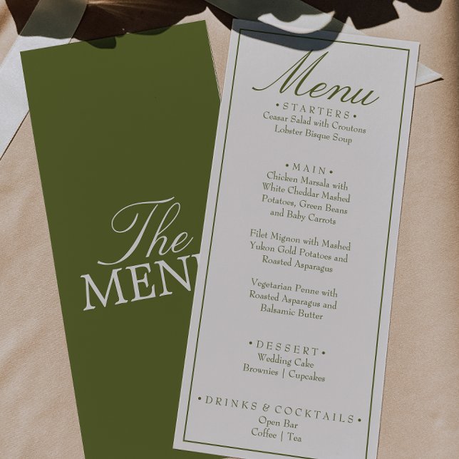 Menu Casamento de Luxo Verde Oliva Chique e Antigo (Criador carregado)