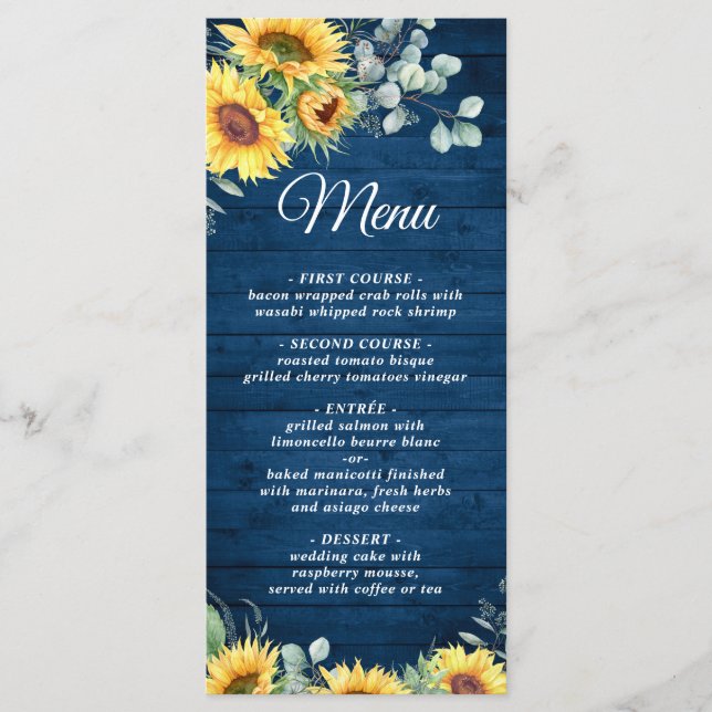 Menu Casamento de Madeira Azul Rústica Eucalyptus (Frente)