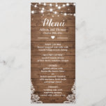 Menu Casamento de madeira de campo russo<br><div class="desc">As Luzes De Grelha Lace A Placa Do Menu De Casamento Da Madeira Do País Rústico. Para mais personalização,  clique no link "personalizar mais" e use nossa ferramenta design para modificar esse modelo.</div>