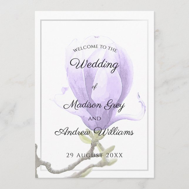 Menu Casamento de Magnólia Roxo Elegante (Frente)