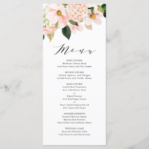 Menu Casamento de Magnolias Rosa Escamosas e Hydrangeas