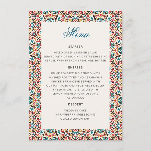 Menu Casamento de Mandala Geométrico de Lattice em Marr (Frente)