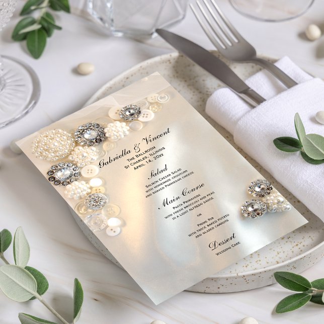 Menu Casamento de Manteiga Branca e Botões Diamant (Criador carregado)