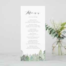 Menu Casamento de Manuscrito de Floresta Evergreen com 