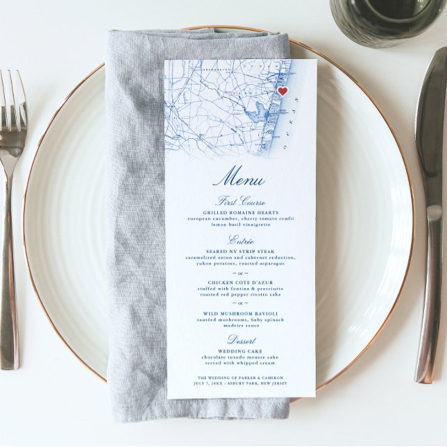 Menu Casamento de Mapa de Nova Jersey no Parque Asbury (This Asbury Park New Jersey menu is perfect for your Jersey Shore destination wedding)