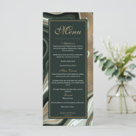 Menu Casamento de Marble Elegante Verde e Dourado