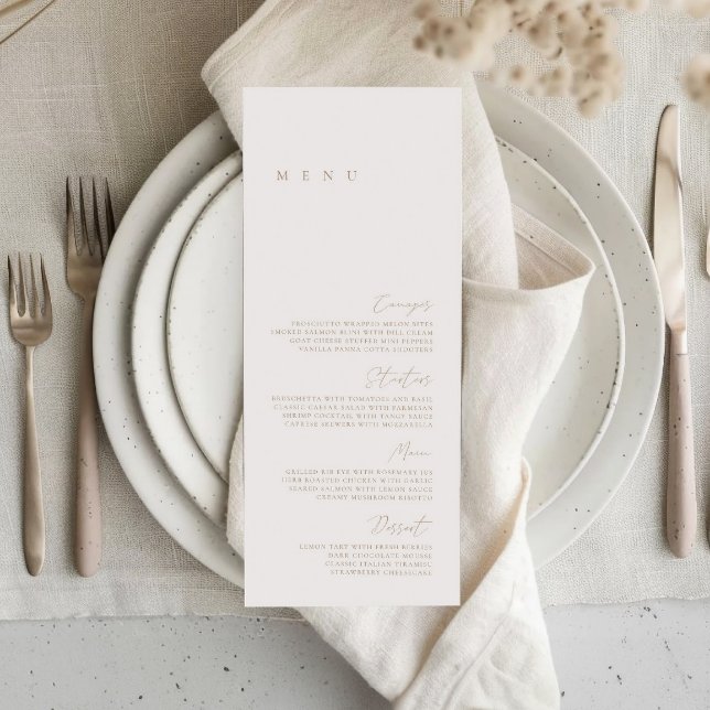 Menu Casamento de Marfim e Bege Moderno e Elegante (Elegant Modern Ivory & Beige Wedding Menu)