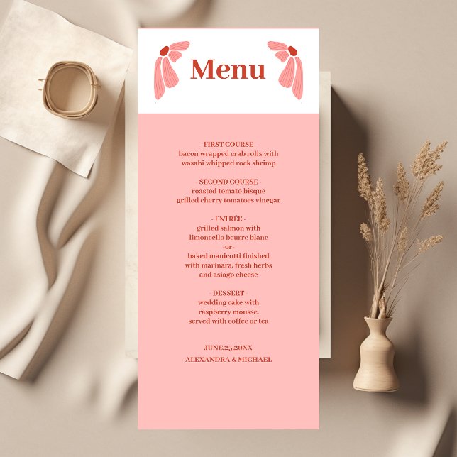 Menu Casamento de margarida cor-de-rosa moderno e desco (Criador carregado)