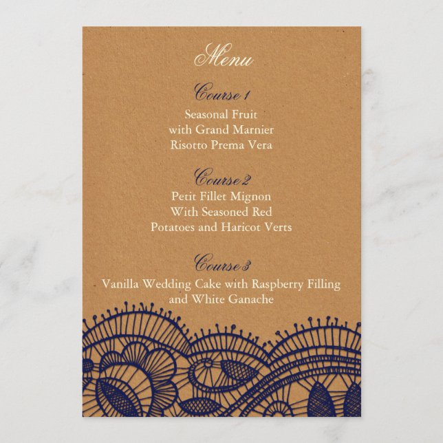 Menu Casamento de marinho e Papel Kraft (Frente)