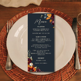 Menu Casamento de marinhos e flores amarelas selvagens